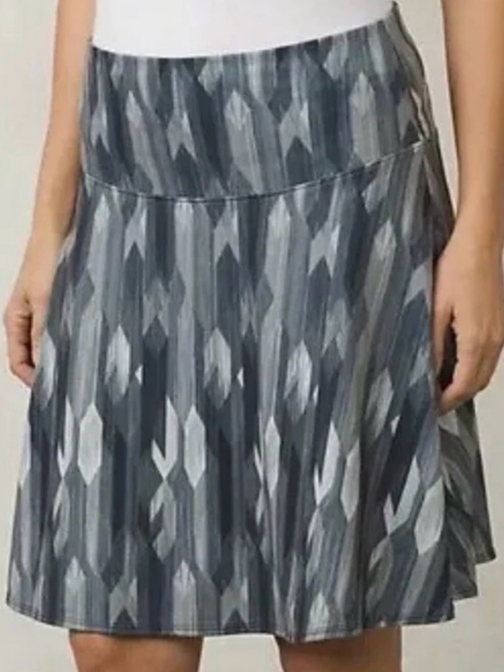 prAna Taj Gray Geometric Print A-Line Skirt Size Large
